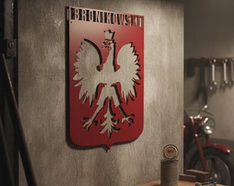 Letrero de acero personalizado con águila polaca: decoración para el hogar con monograma, regalo para amantes de Polonia.