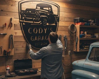 Letrero metálico personalizado para garaje con diseño de camioneta Chevy Apache de 1958 - Decoración de pared personalizada para el hogar