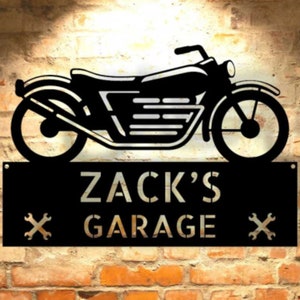 Personalized Motorcycle Garage Sign: Monogram Steel Wall Art