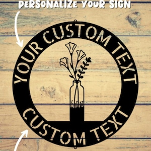 Custom Flower Vase Monogram Steel Sign Fall Flower Vase Wall Sign Personalized Gift Home Wall Décor Housewarming Gift