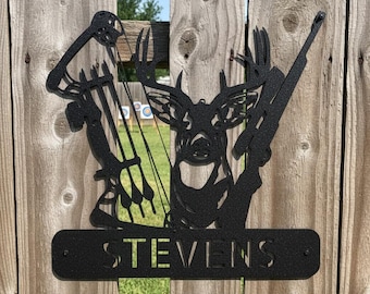 Personalized Deer Hunter Metal Sign – Cabin Wall Art