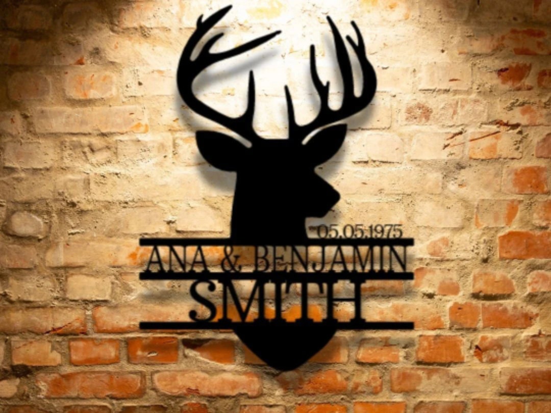 DEER HEAD SIGN Monogram Steel Sign Personalized Deer Head Monogram Wall
