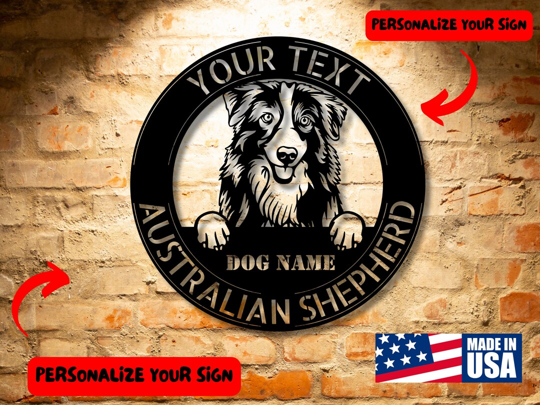 CUSTOM DOG SIGN Steel Monogram Wall Art, Personalized Dog Wall Art Outdoor Decor, Australian