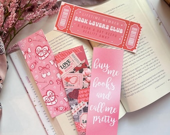 Cute Valentine Bookmarks Set | pink aesthetic book lover gift for her | romance bookmark reader gift