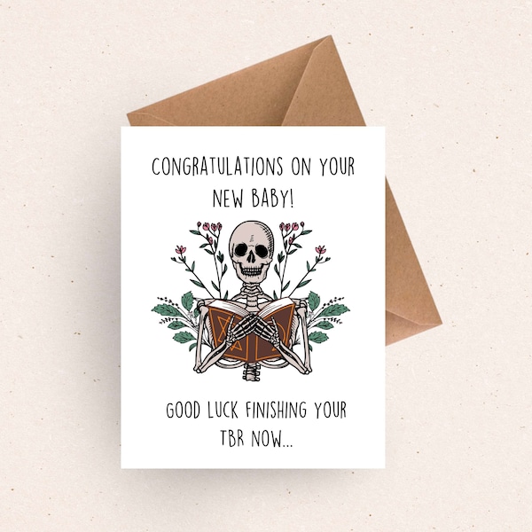 Funny Baby Shower Card for expecting mom / tbr skull congratulations card / pregnancy gift for new baby / adoption gift gender reveal party