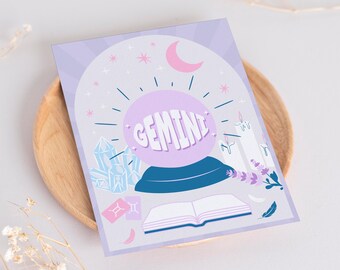 Gemini Birthday Card for her / cute greeting card for friend / May June birthday card / gift for women / zodiac birthday