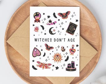 Witch Halloween Birthday Card for her funny card for friend / spooky halloween card / happy birthday gift for women / October birthday