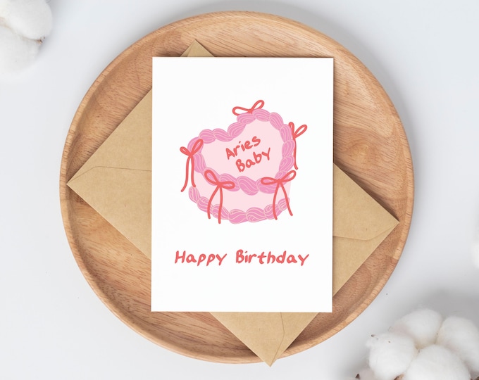 Aries Birthday Card for her / cute greeting card for friend / March April birthday card / gift for women / zodiac birthday