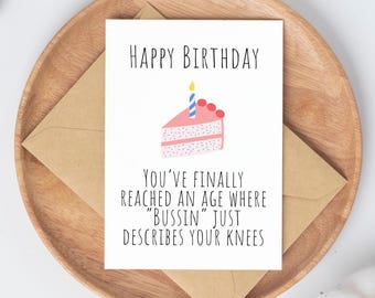 Bussin Birthday Card | funny slang birthday card for millennials | getting older trendy meme birthday gift | card for dad for husband
