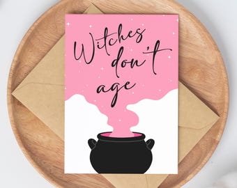 Witch Halloween Birthday Card for her funny card for friend / spooky halloween card / happy birthday gift for women / October birthday