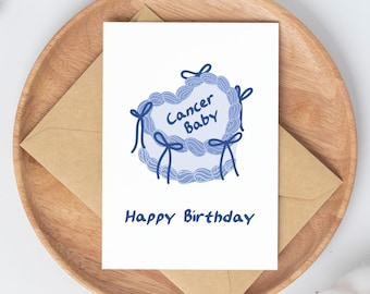 Cancer Birthday Card for her / cute greeting card for friend / June July birthday card / gift for women / zodiac birthday