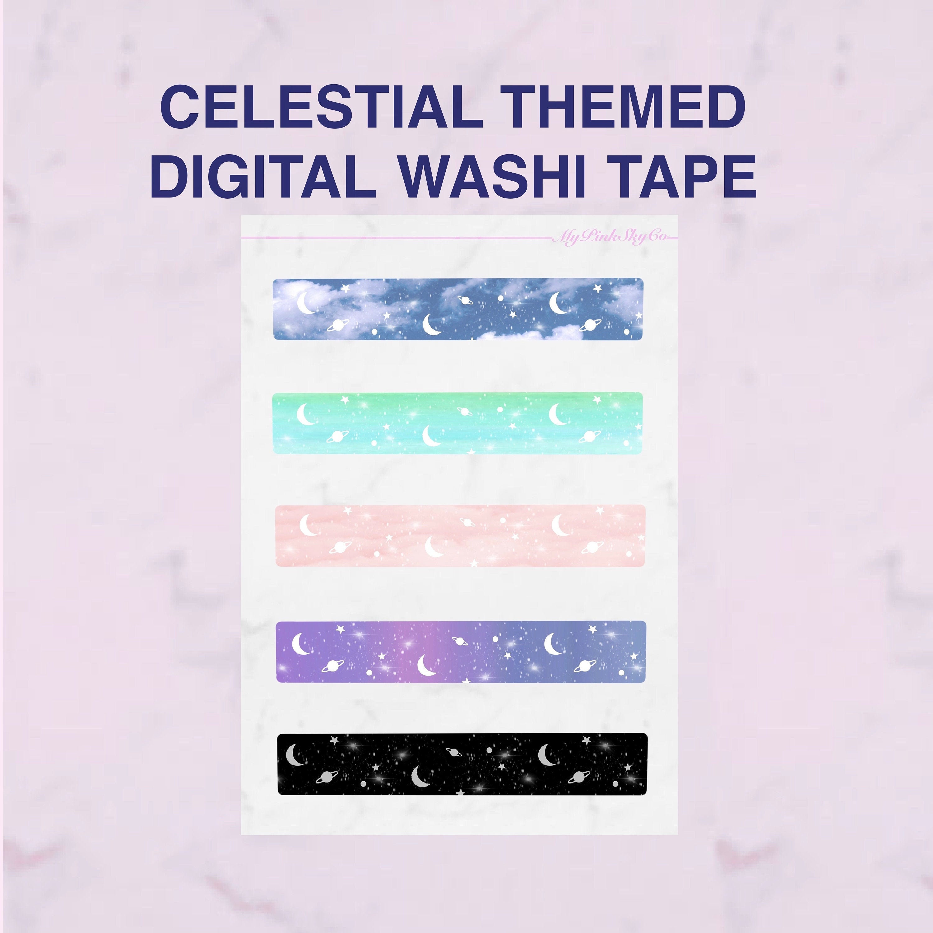 aesthetic washi tape digital celestial themed star moon etsy