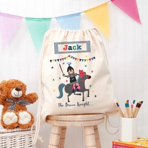 Trousse personnalisée en PE Brave Knight, cadeaux pour enfants, coton, sac de sport, sac d'école, anniversaire, Noël, rentrée des classes, rentrée des classes, pour lui