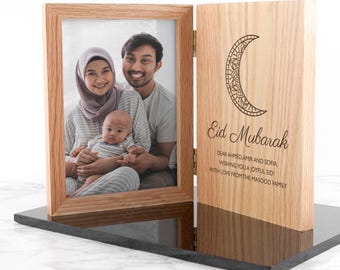Personalised Eid Mubarak Oak Book Photo Frame