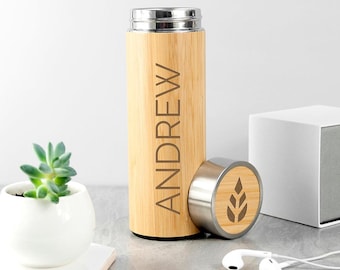 パーソナライズされた竹製魔法瓶 茶こし付き 360ml