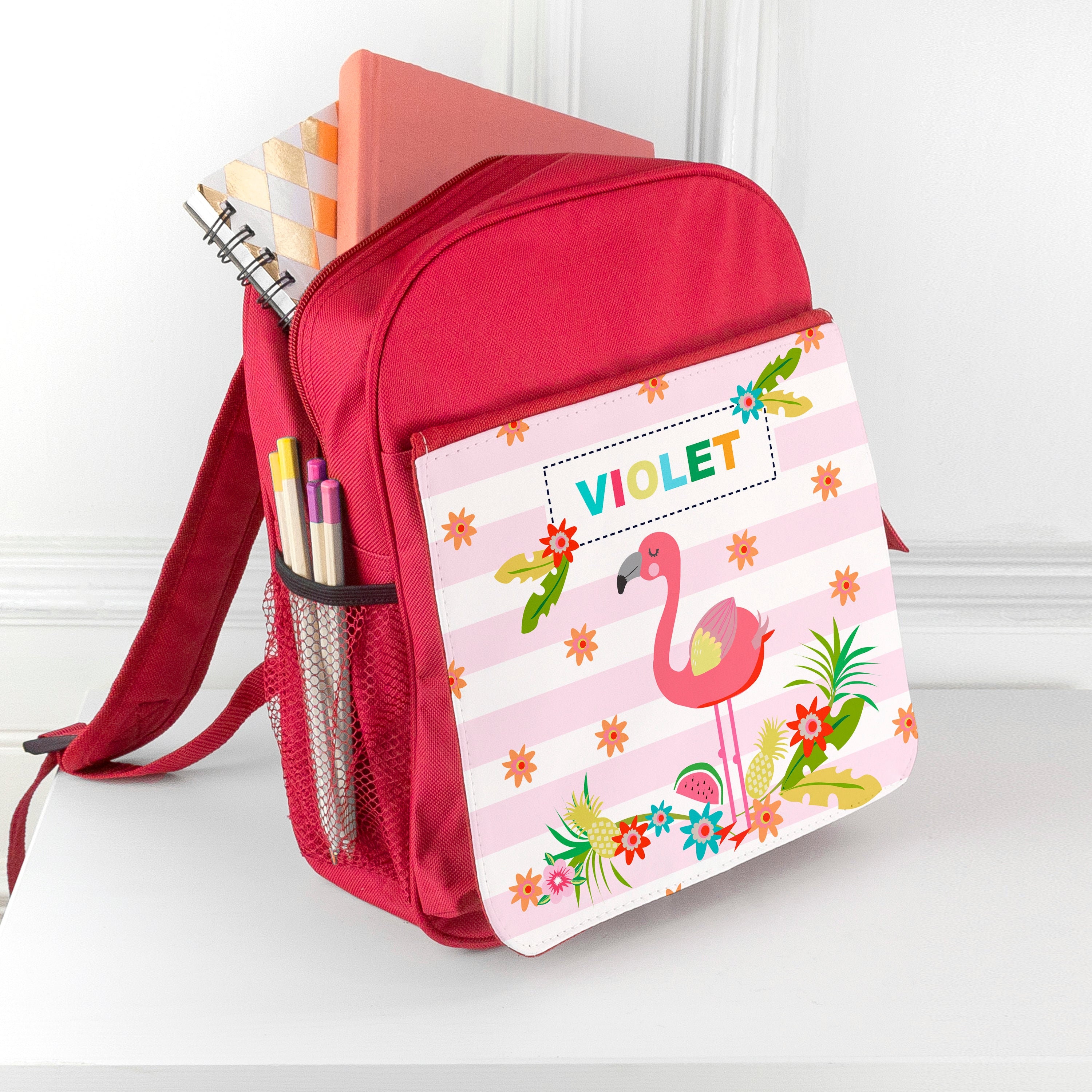 Personalised Girl&#39;s Flamingo Rucksack, Gift for Kids, Canvas, Backpack, School Bag, Book Bag, Birthdays, Christmas, Children&#39;s Gift, For Her