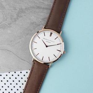 Mr Beaumont Men's Personalised Leather Watch In Brown, Engraved Gift