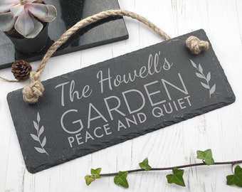 Personalised Our Garden Slate Hanging Sign, Outdoor Decoration, Gardeners, Gift for Couples, Families, Christmas, Birthdays, Wall Hanging