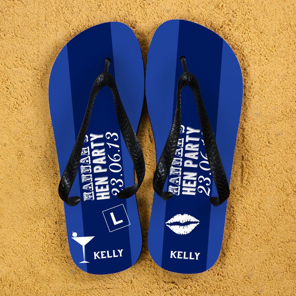 Personalised Dark Blue Hen Party Flip Flops