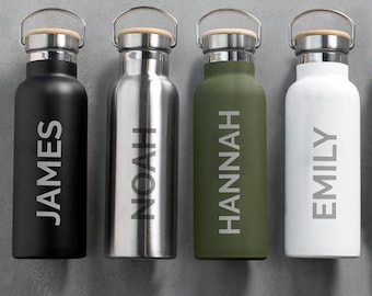 Botella de agua aislante personalizada de 500 ml con tapa de bambú - Vertical