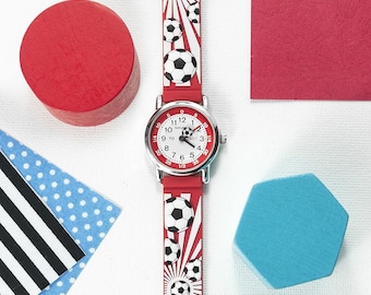 Kids Personalised Red Football Watch, Children's Gifts, Keepsake, Fun, Original Gift