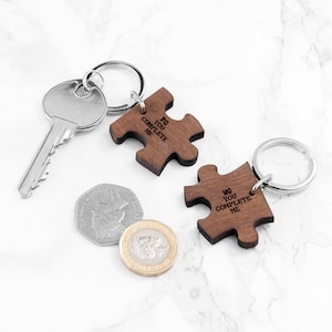 Ensemble de deux porte-clés puzzle personnalisé Couples que vous me complétez, Saint-Valentin, anniversaire, cadeau porte-clés pour couple, romantique, cadeau pour elle