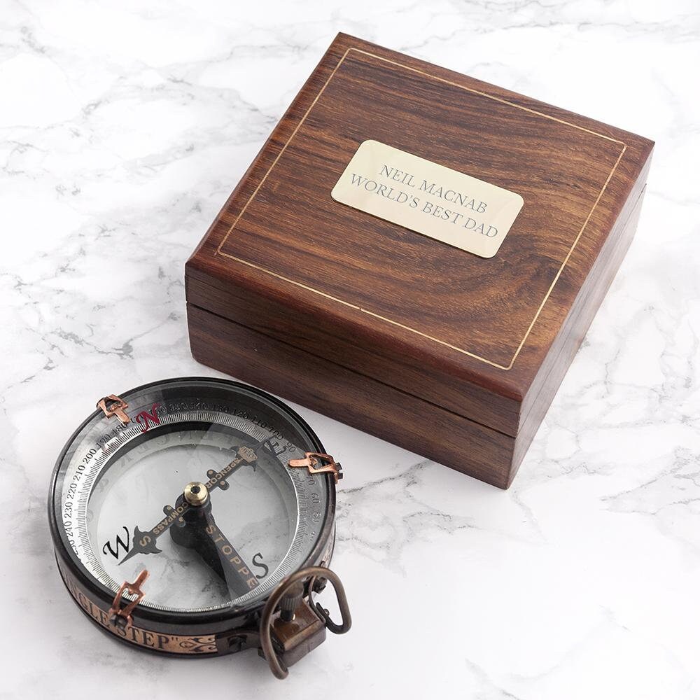 Personalised Vintage Style Compass in Wooden Box Engraved Etsy