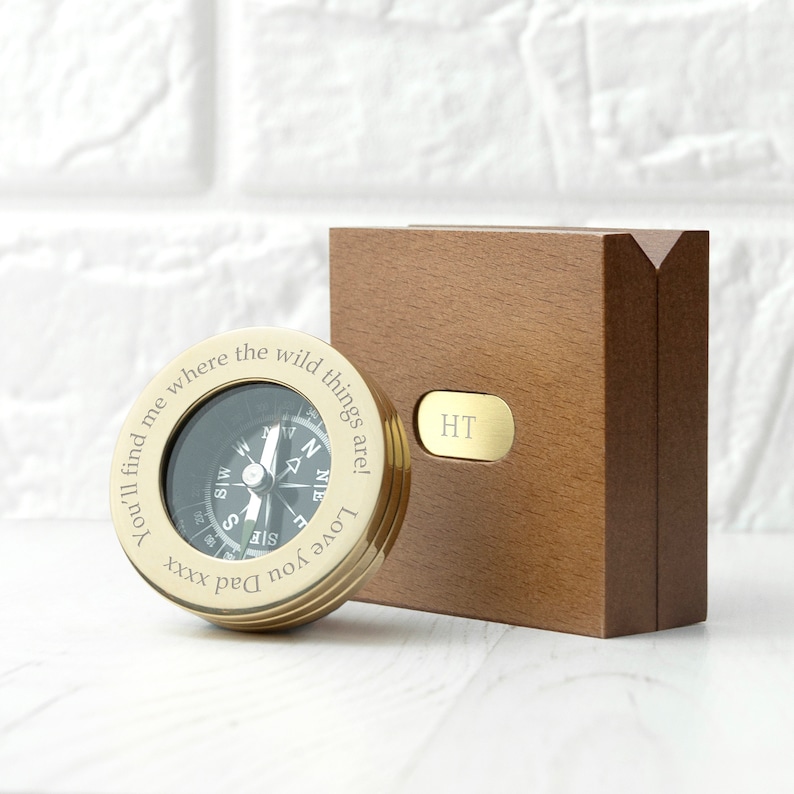 Personalised Brass Traveller's Compass, Gift for Him, Birthdays, Father's Day, Anniversaries, Retirement, Good Luck, Christmas, Graduation image 1