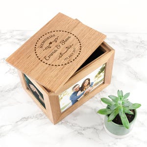 Personalised Heart Framed Oak Photo Cube Keepsake Box