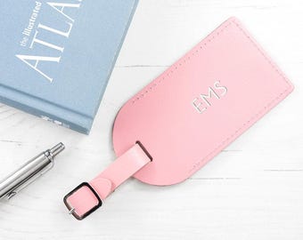 Personalised Pastel Pink Foiled Leather Luggage Tag