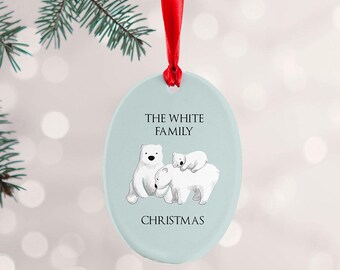 Adorno navideño personalizado de familia de osos polares