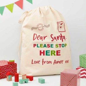 Saco de Navidad personalizado con texto "Querido Papá Noel", carta a Papá Noel, regalos de Navidad, regalos para niños, Nochebuena, medias festivas, magia, juguetes