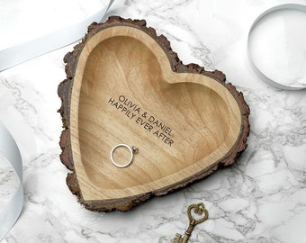 Personalised Rustic Wooden Carved Heart Trinket Dish