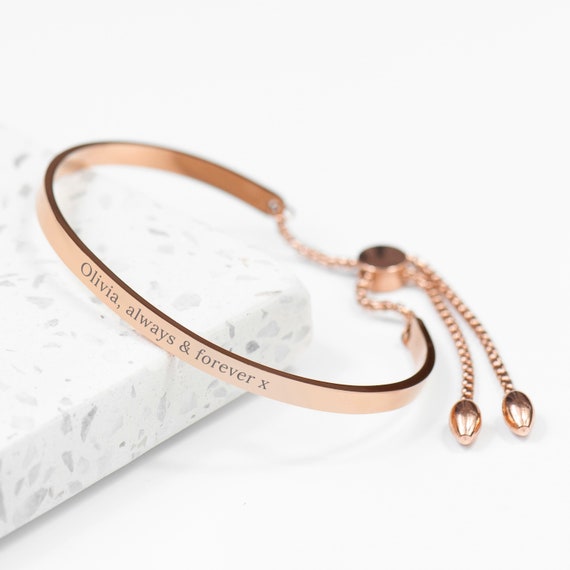 Personalised Rose Gold Affirmation Bangle Bracelet Etsy
