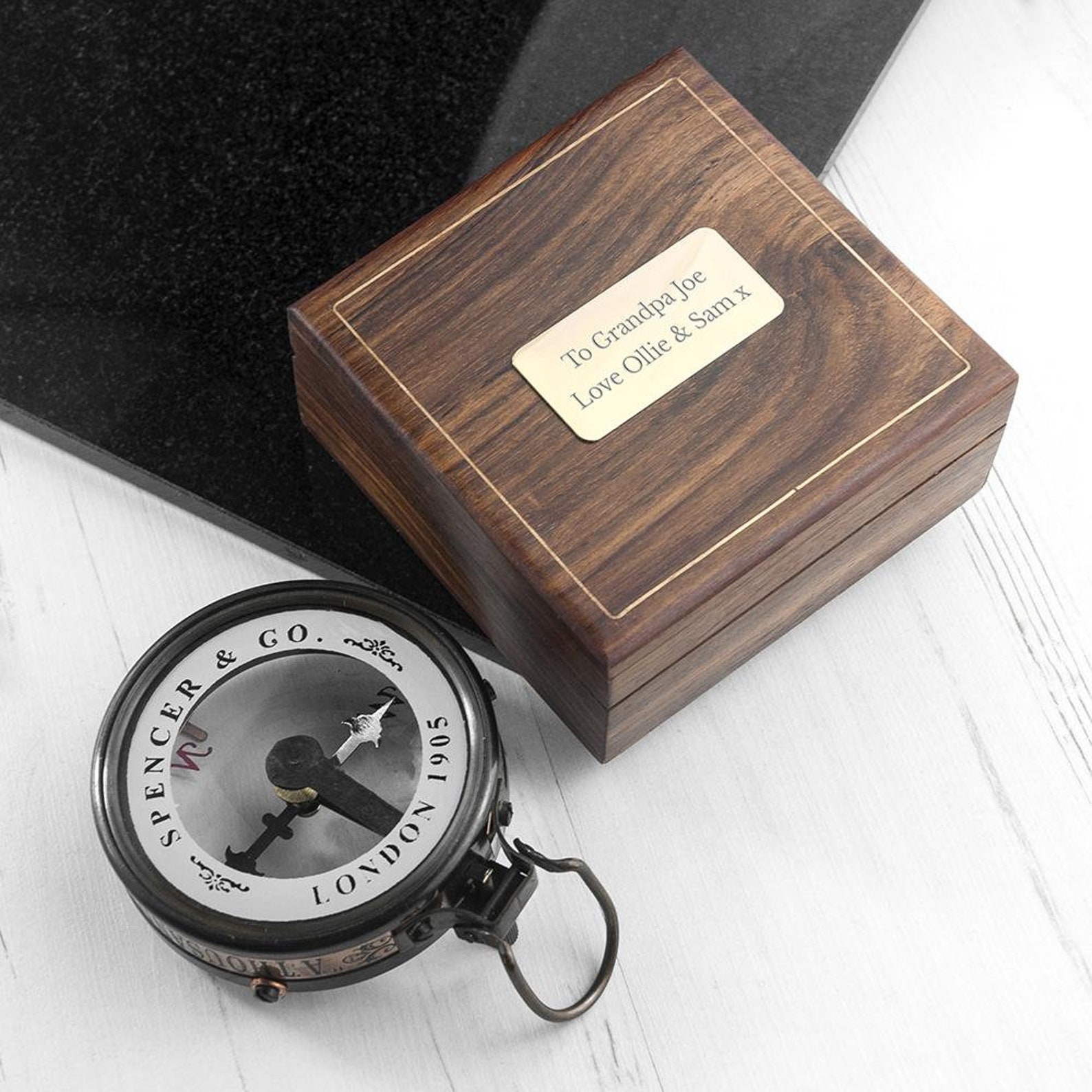 Personalised Vintage Style Compass in Wooden Box Engraved Etsy