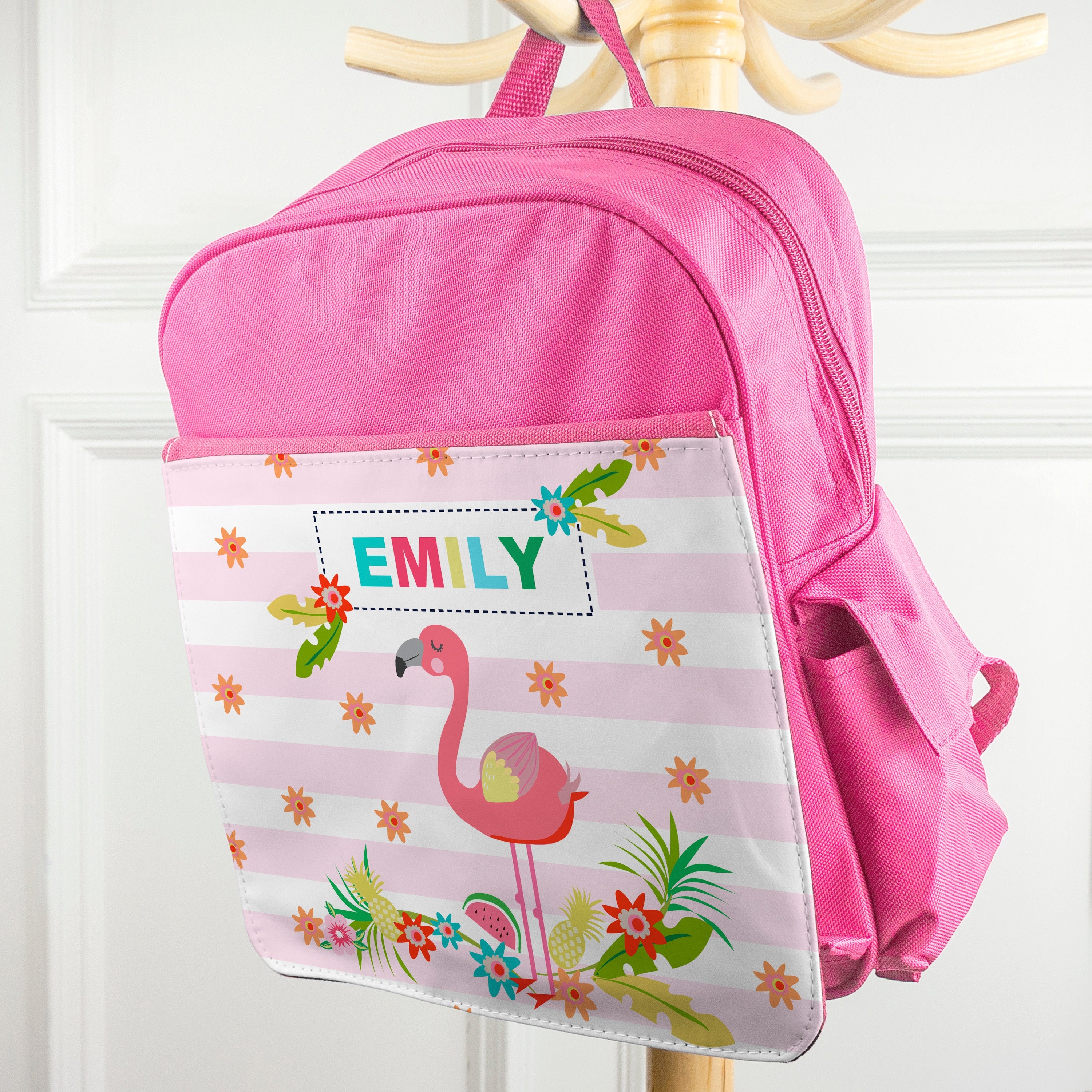 Personalised Girl&#39;s Flamingo Rucksack, Gift for Kids, Canvas, Backpack, School Bag, Book Bag, Birthdays, Christmas, Children&#39;s Gift, For Her