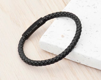 Personalised Men's Woven Black Leather Bracelet