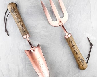Personalised Luxe Copper Trowel and Fork Set