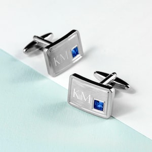 Personalised Rhodium Plated Birthstone Crystal Cufflink Set