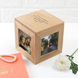 Personalised Oak Photo Cube Keepsake Box imagem 4