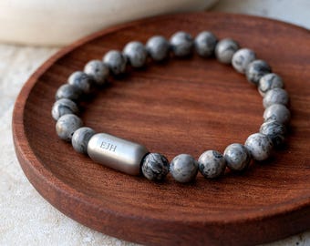 Personalised Men's Labradorite Semi Precious Gemstone Bead Bracelet