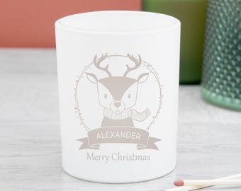 Personalised Reindeer Christmas Candle Holder, Festive Home Decor