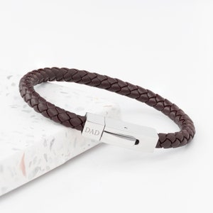 Personalised Men&#39;s Brown Leather Contemporary Clasp Bracelet