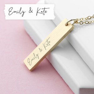 Personalised Real Handwriting Gold Bar Necklace