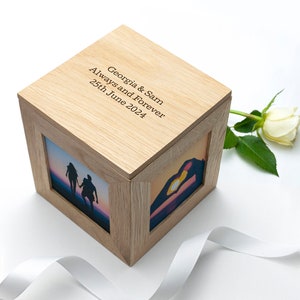 Personalised Oak Photo Cube Keepsake Box imagem 6