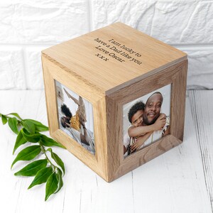 Personalised Oak Photo Cube Keepsake Box imagem 2