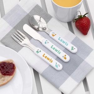 Personalised Children's Cute Dinosaur Metal Cutlery Set