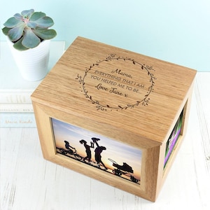 Personalised Thank You Mum Midi Oak Photo Cube Keepsake Box
