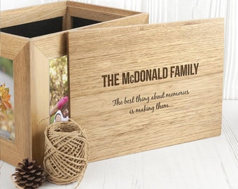 Personalised Family Midi Oak Photo Cube Keepsake Box