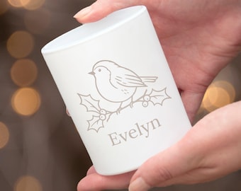 Personalised Robin Glass Candle Holder